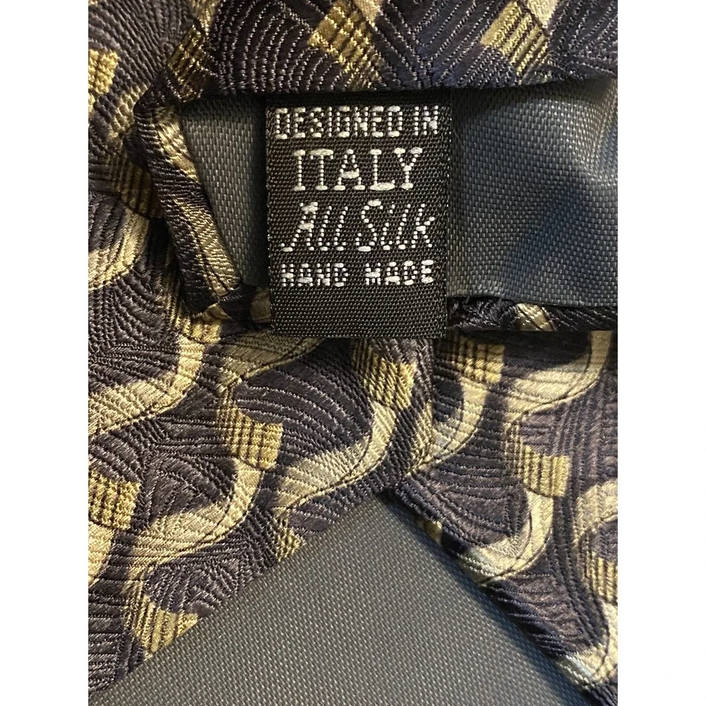 Bardelli Roma Mens Necktie Black Tan Geometric 100% Silk Made In Italy Classic